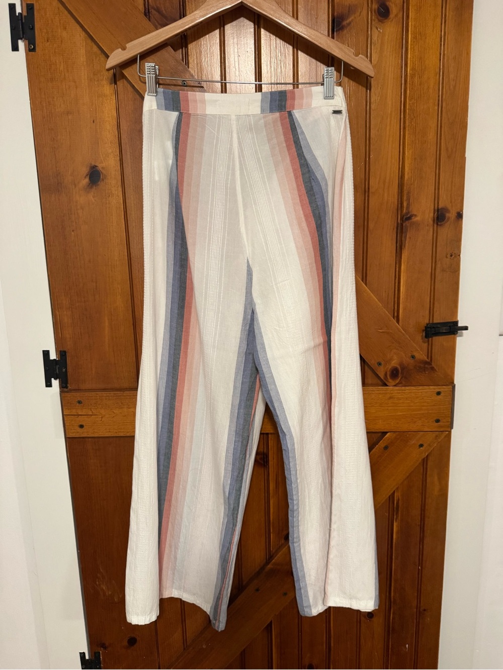 O'Neill Cream Wide-Leg Pants with Blue and Pink Stripes